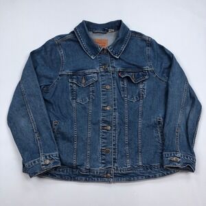 Levis Womens Denim Jean Trucker Jacket Plus Size 2X Medium Wash Blue Stretch